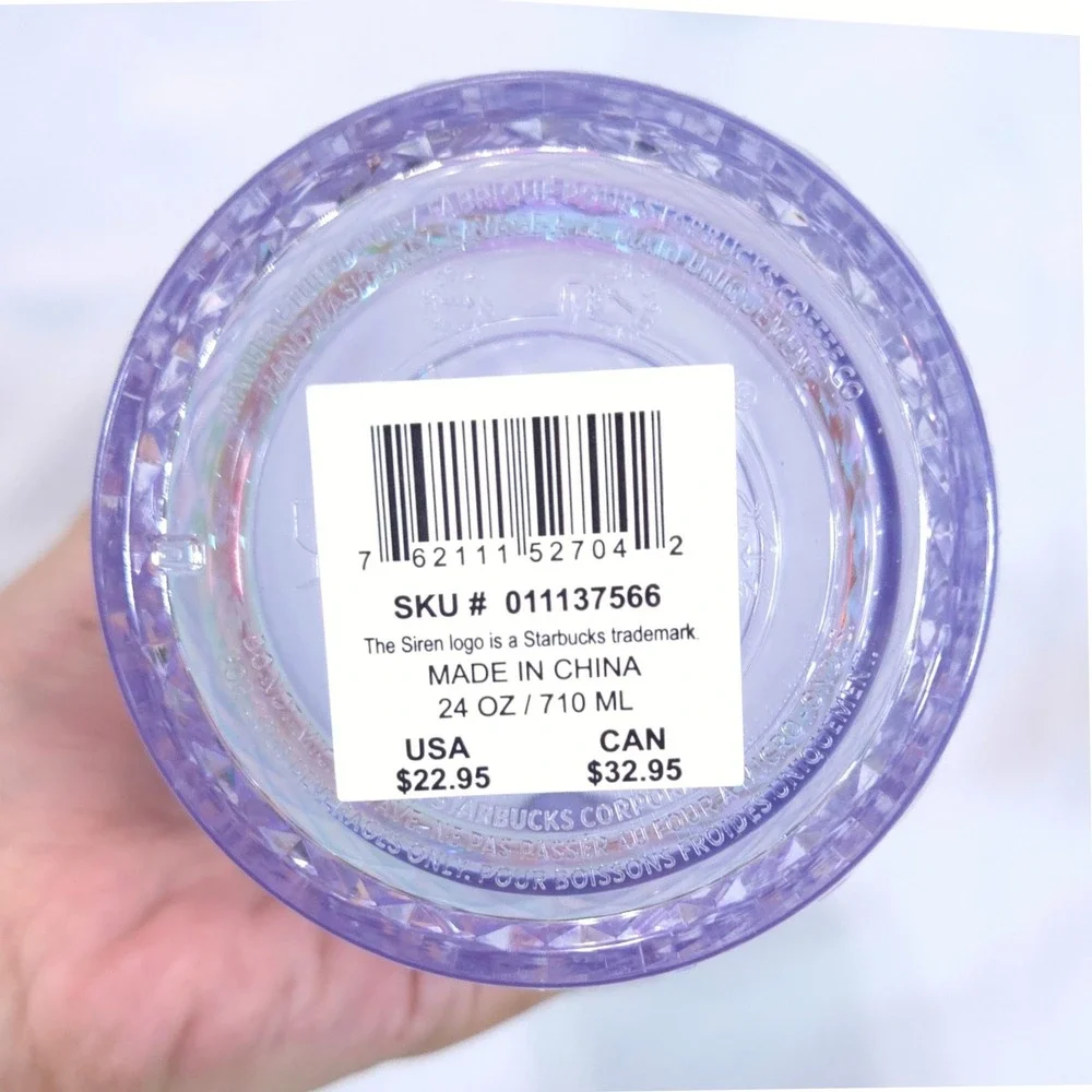 Starbucks Iridescent Faceted Grid Tumbler Cold Cup 24oz Venti Straw Lilac Purple